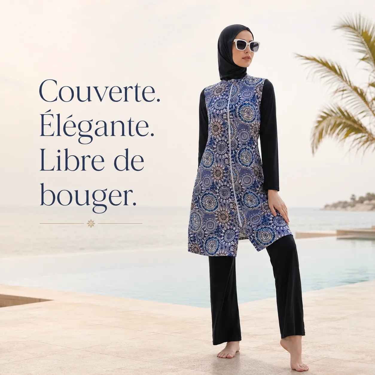 Burkini 2 pièces motif tribal — face