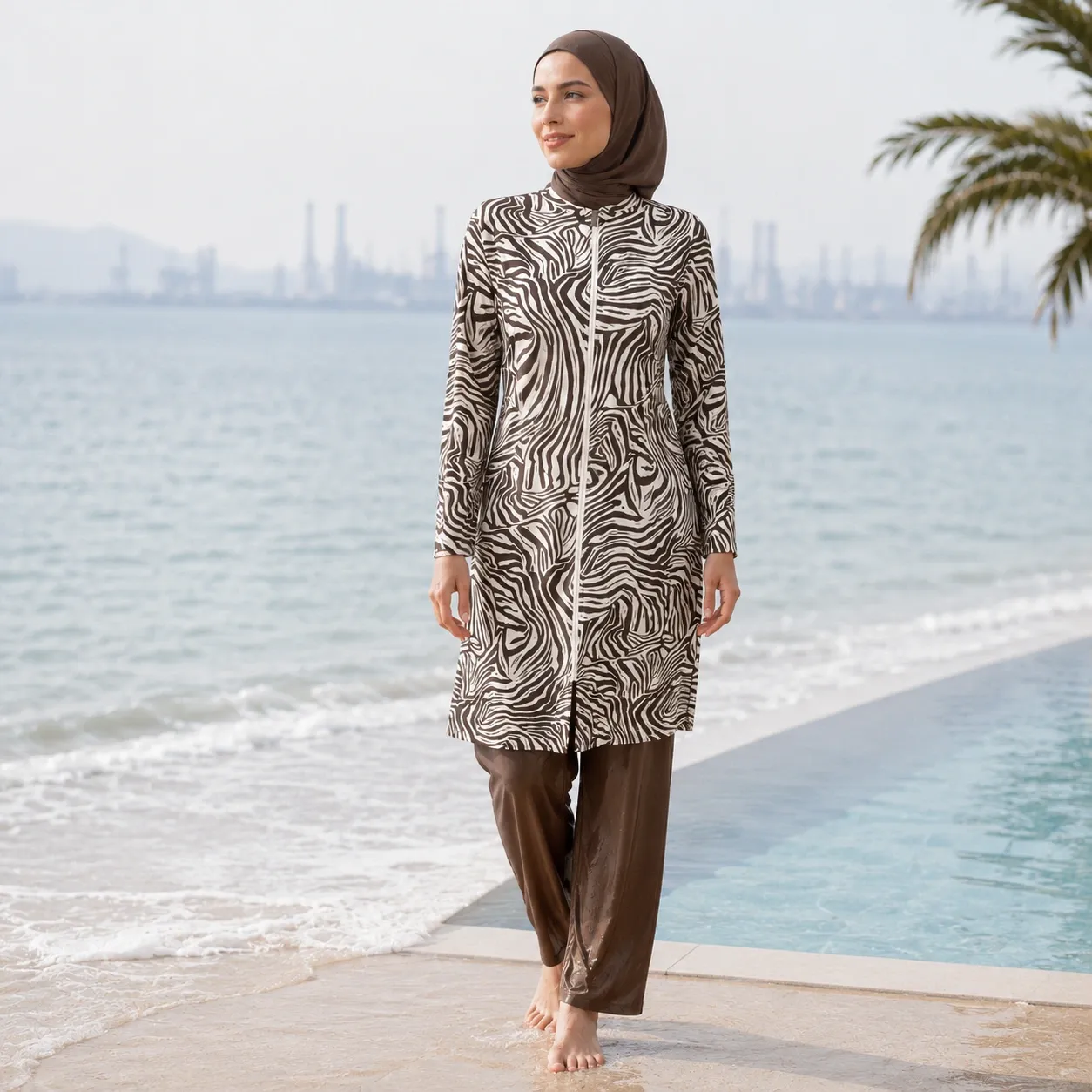 Burkini 2 pièces rayé à fermeture éclair — detail