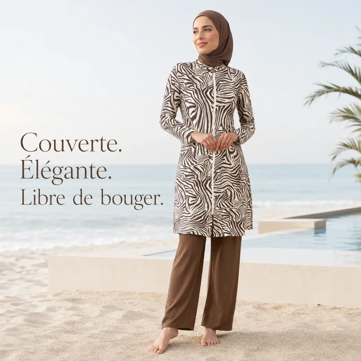 Burkini 2 pièces rayé à fermeture éclair — face