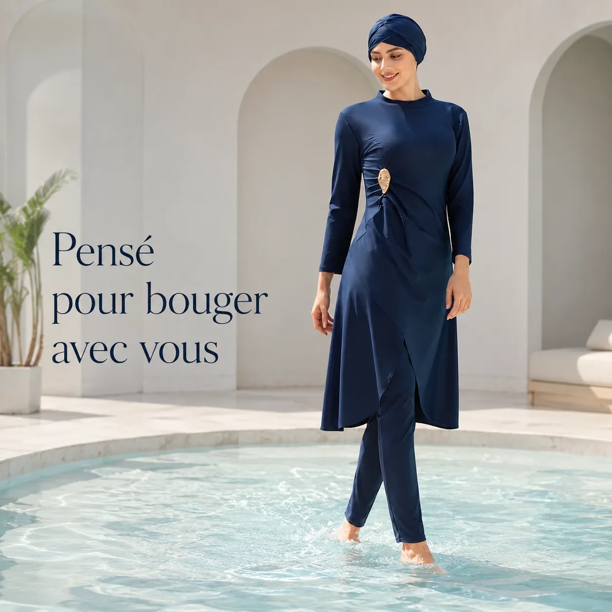 Burkini 3 pièces uni avec jupe — dos