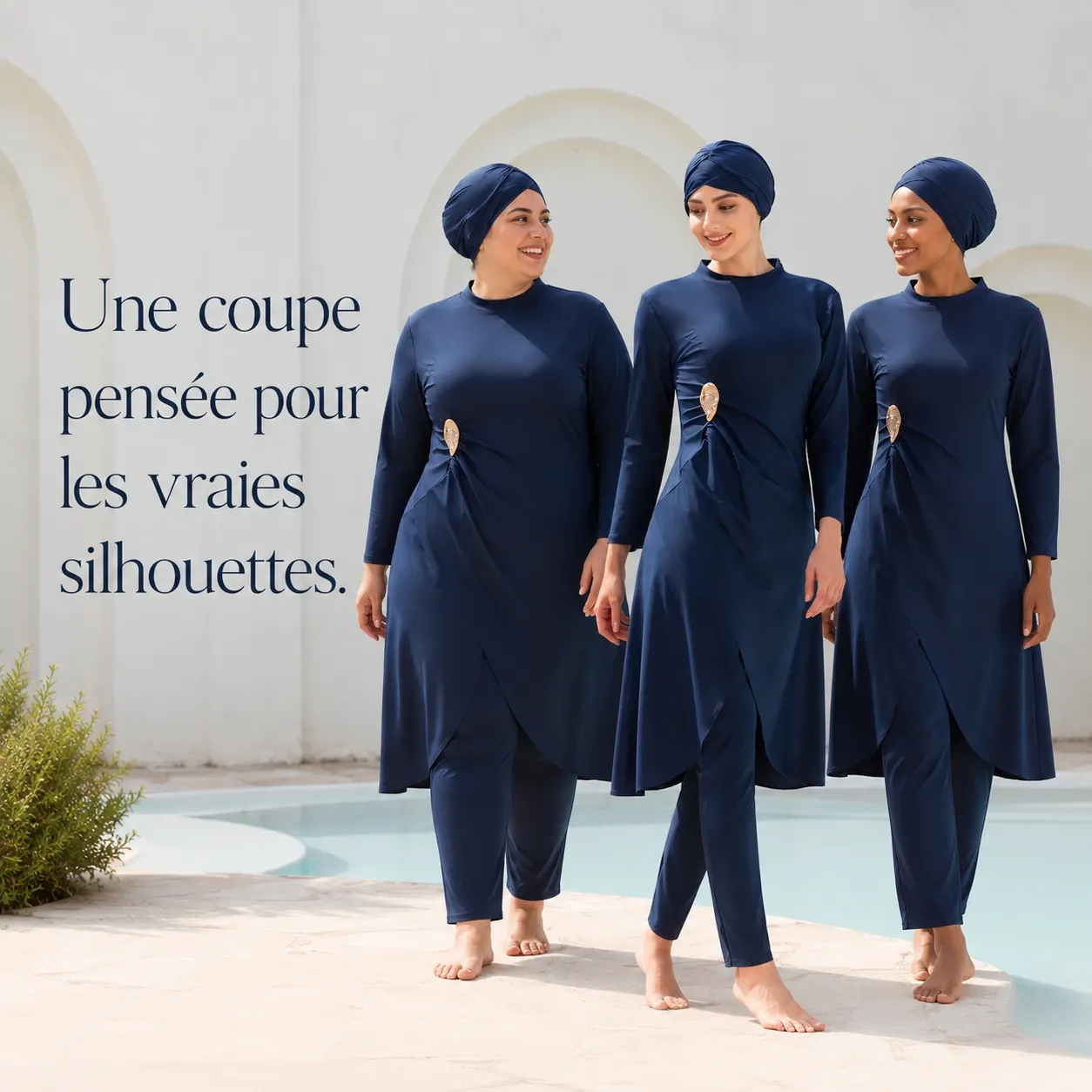 Burkini 3 pièces uni avec jupe — pieces