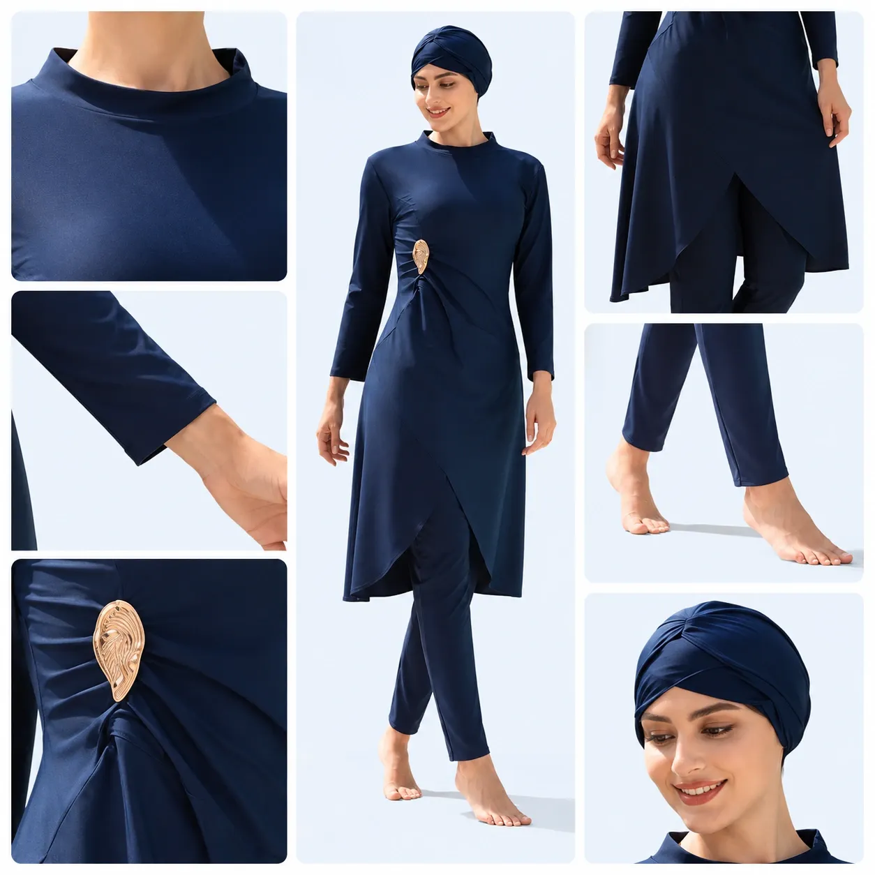 Burkini 3 pièces uni avec jupe — porte