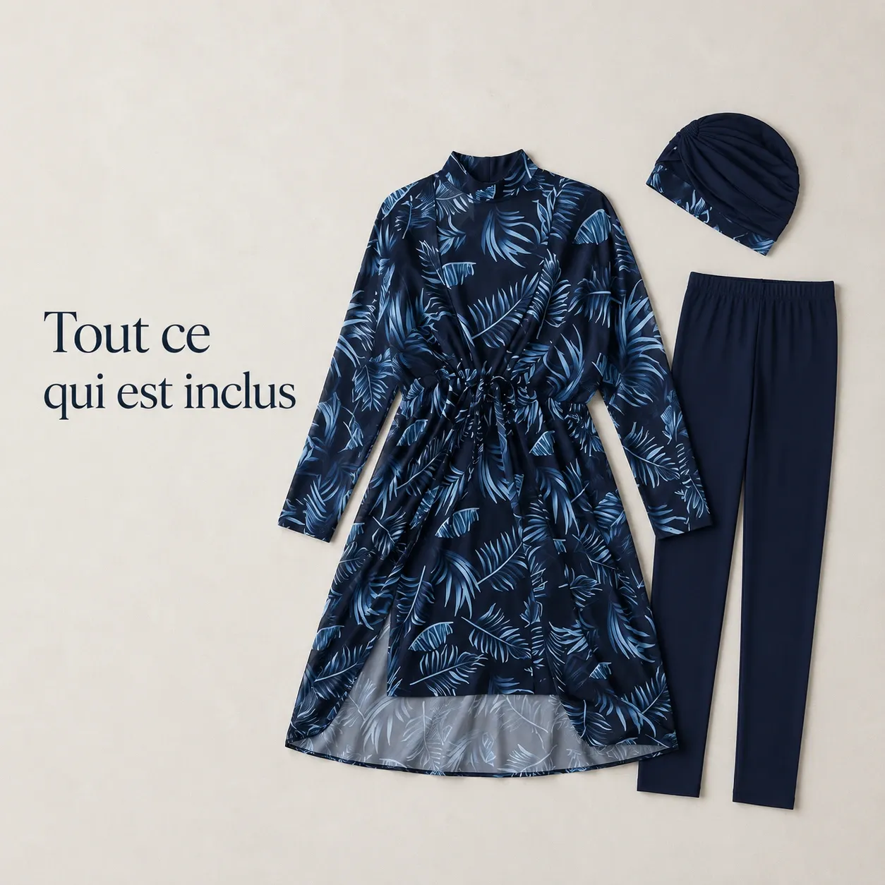 Burkini 4 pièces imprimé botanique — eau