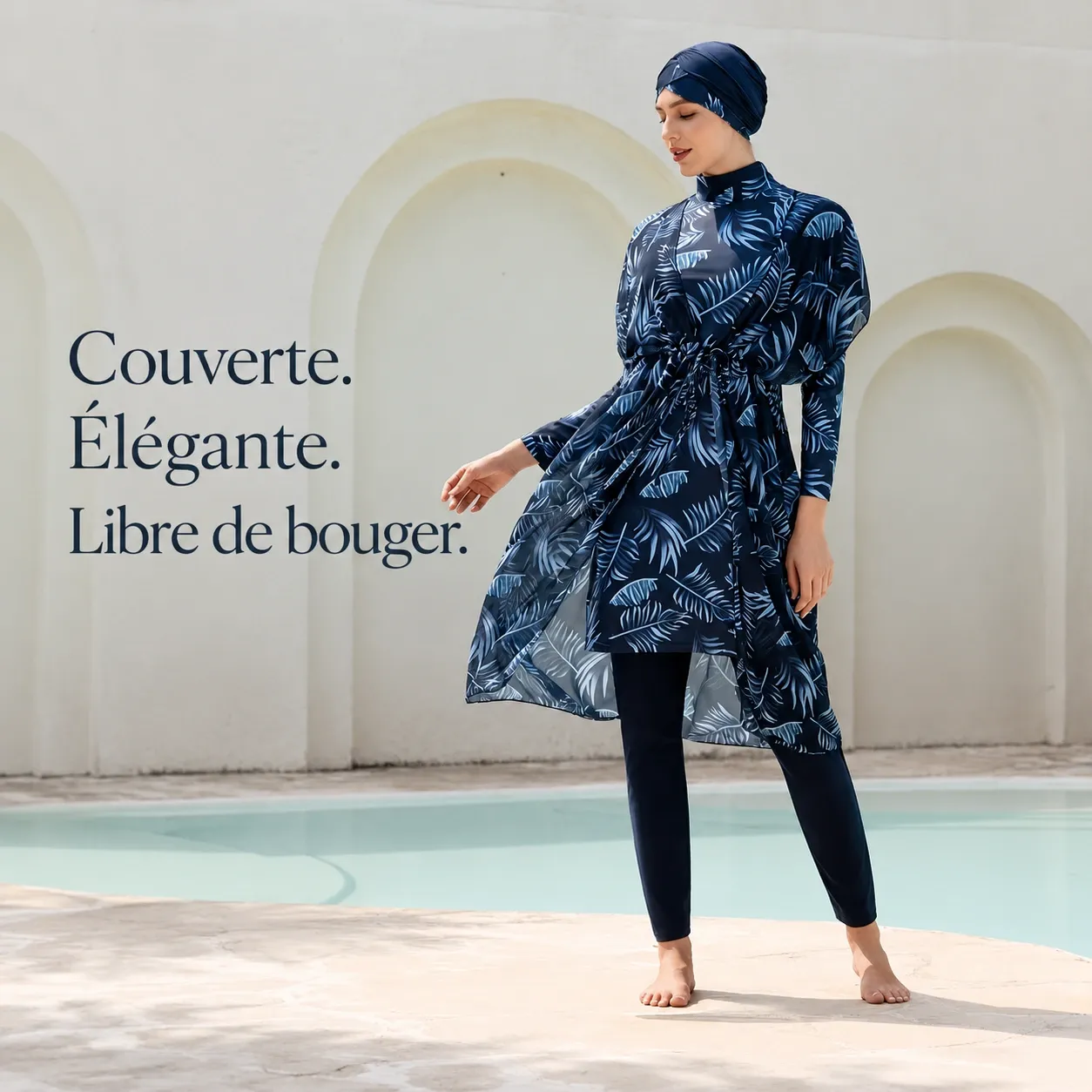 Burkini 4 pièces imprimé botanique — face