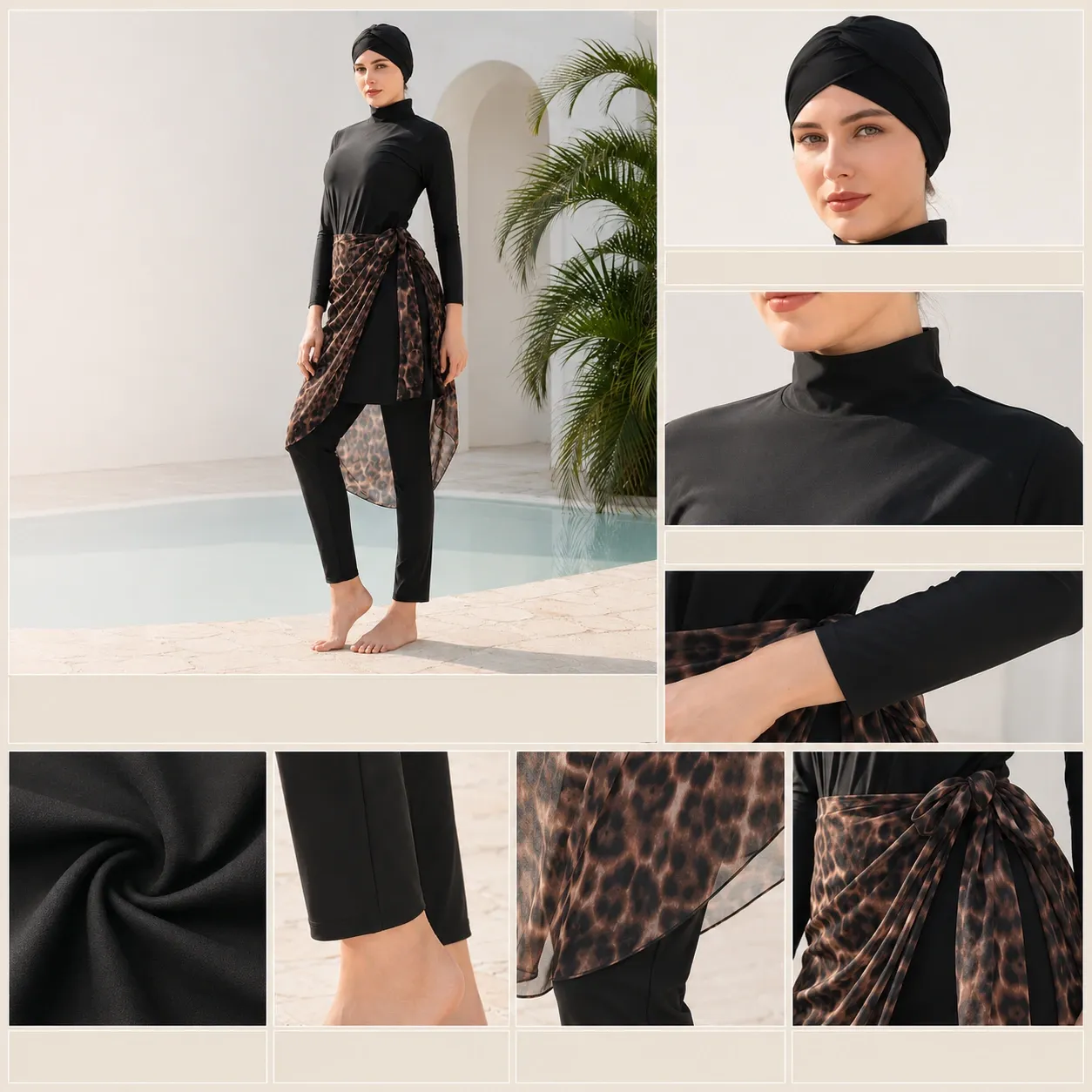 Burkini 4 pièces imprimé léopard — porte