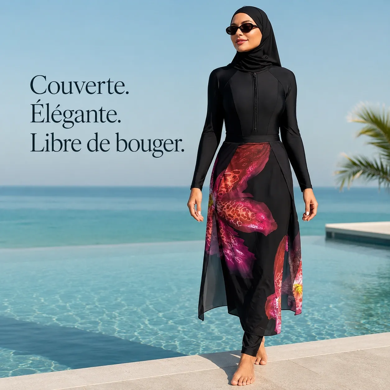 Burkini floral à couverture intégrale — face