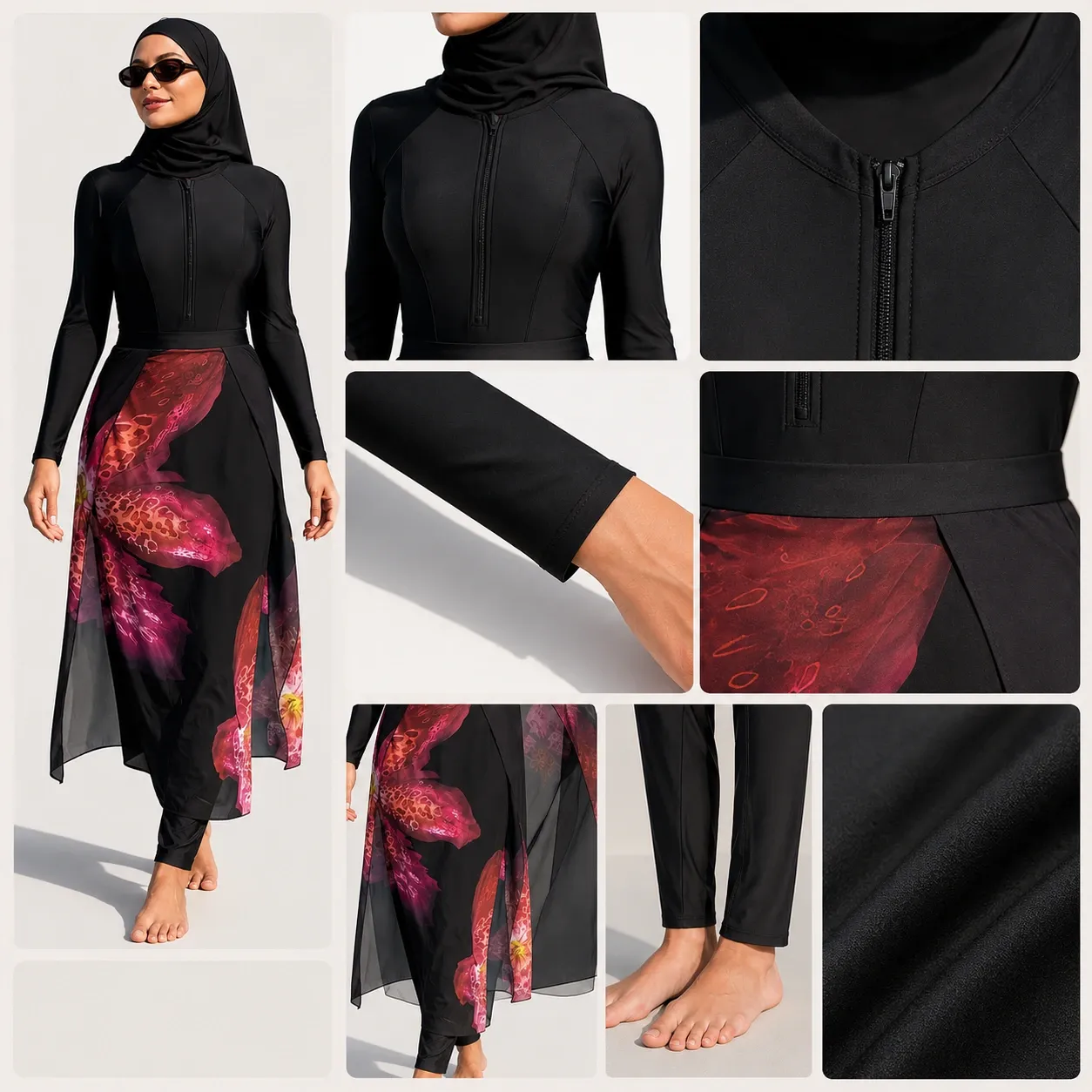Burkini floral à couverture intégrale — porte