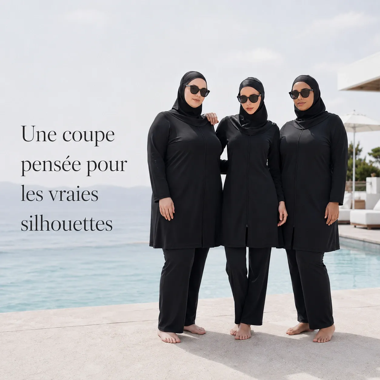 Burkini intégral 3 pièces noir – manches longues — pieces