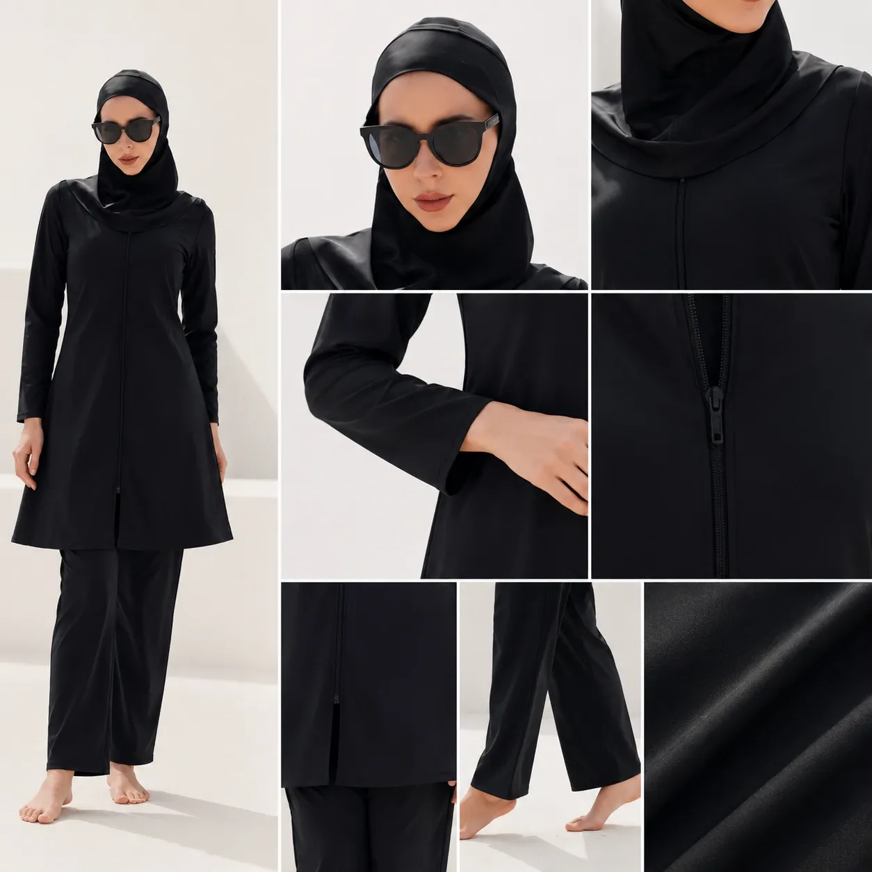Burkini intégral 3 pièces noir – manches longues — porte