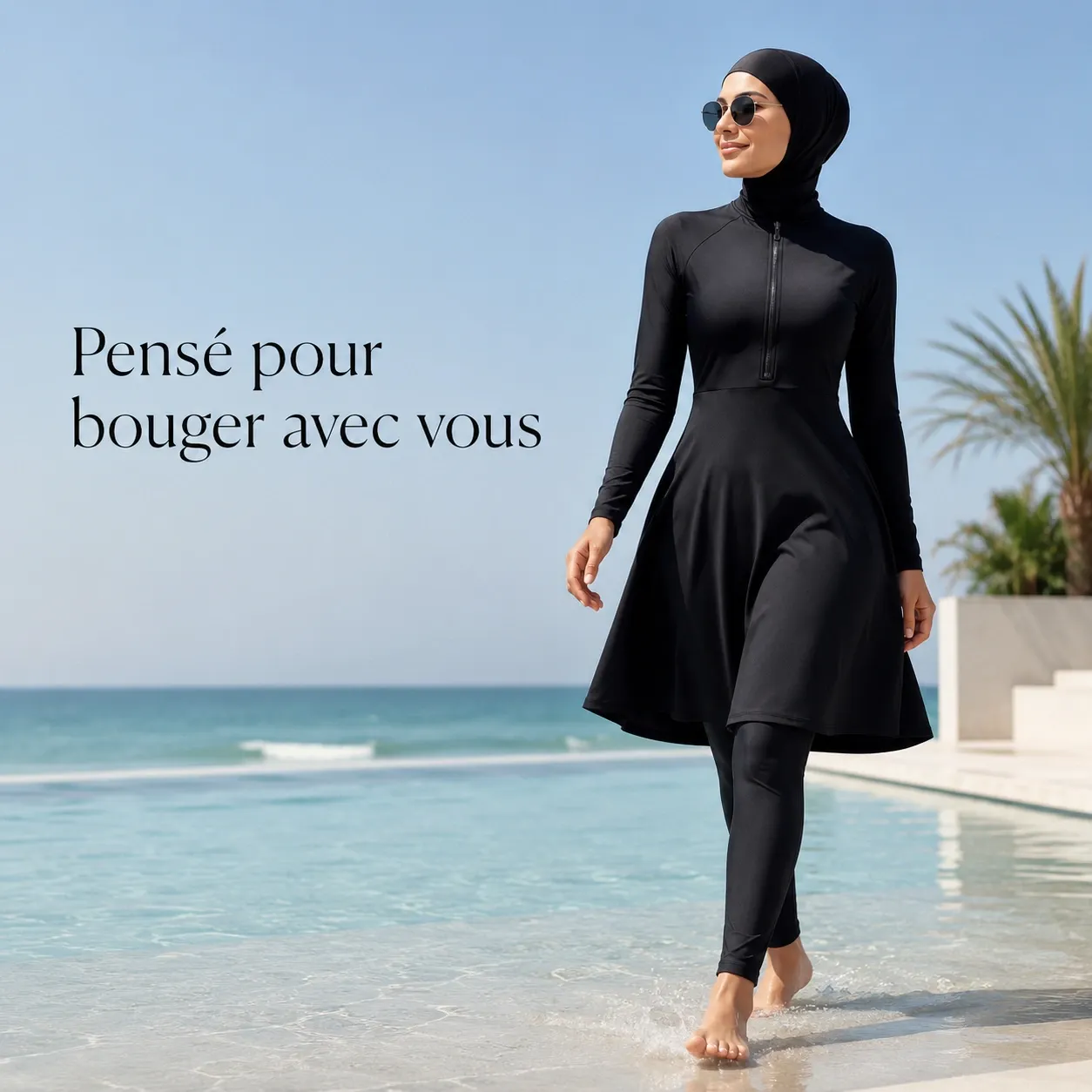 Burkini uni col montant à fermeture éclair — dos