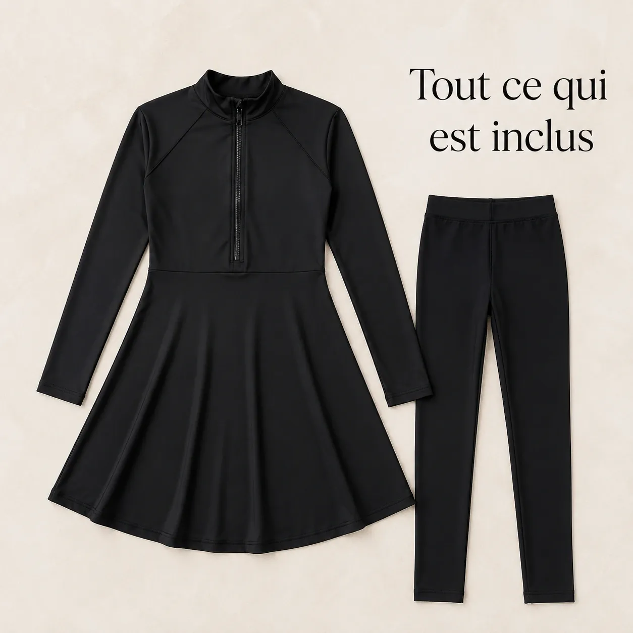 Burkini uni col montant à fermeture éclair — eau