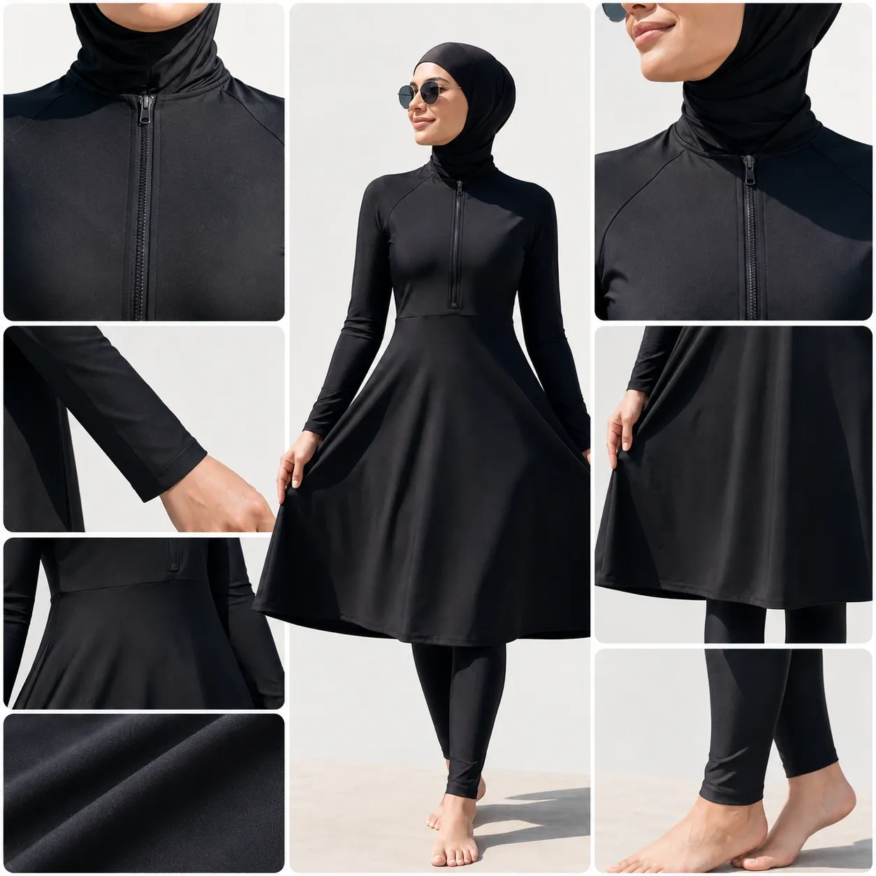 Burkini uni col montant à fermeture éclair — porte
