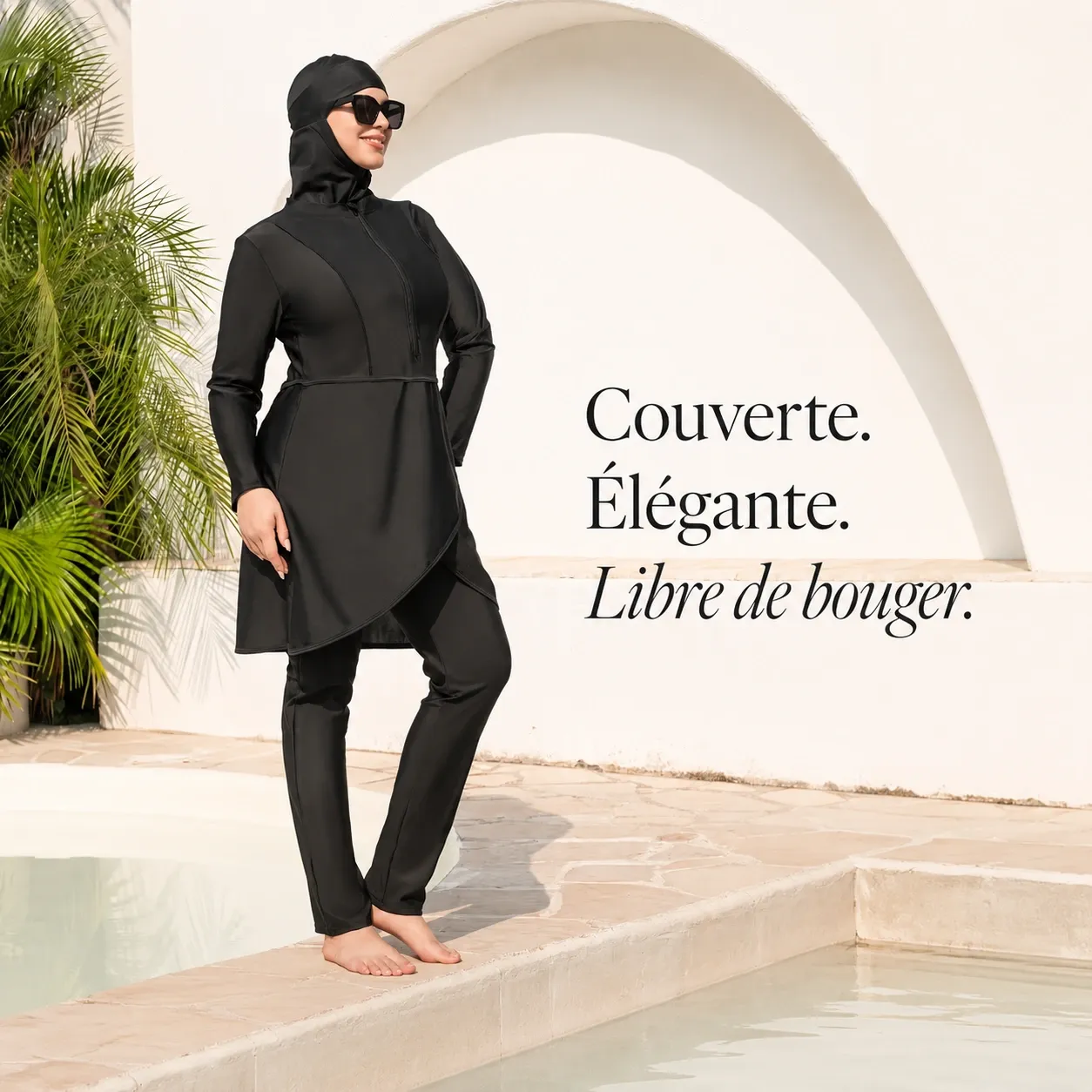 Burkini uni manches longues 2 pièces — face