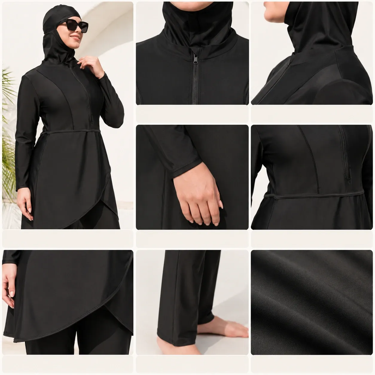 Burkini uni manches longues 2 pièces — porte