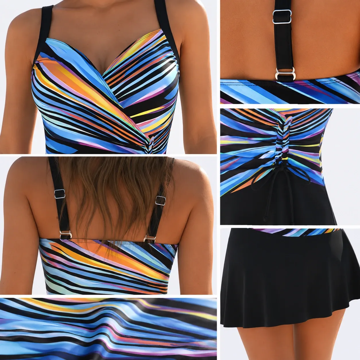 Tankini couvrant 2 pièces – tunique longue rayée — eau