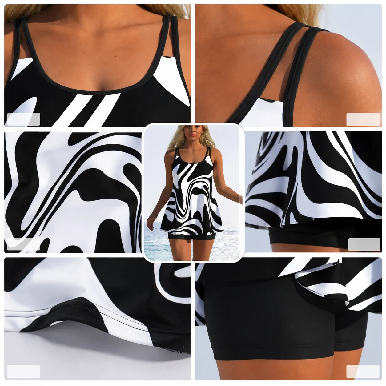 Tankini couvrant gainant 2 pièces imprimé — eau