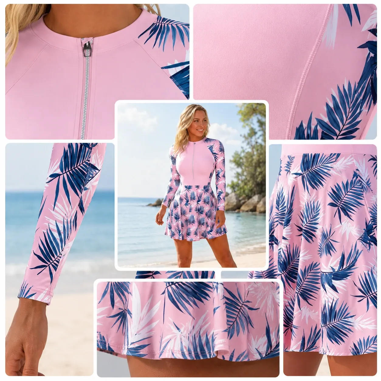 Tankini couvrant manches longues – tunique imprimée — eau