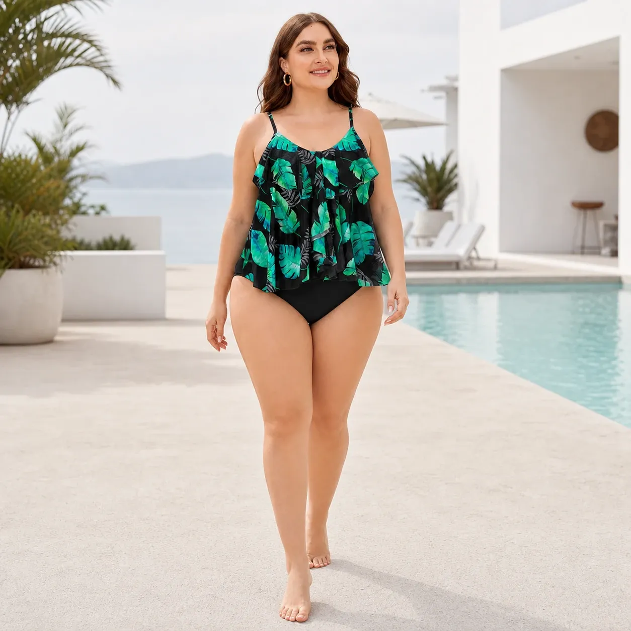 Tankini évasé grande taille tropical – XL à 4XL — porte